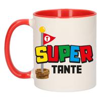 Cadeau koffie/thee mok voor tante - rood - super tante - keramiek - 300 ml - thumbnail