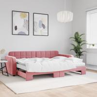 Slaapbank onderschuifbed en matrassen 80x200 cm fluweel roze