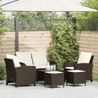 6-delige Loungeset met kussens poly rattan bruin