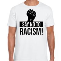 Say no to racism demonstratie / protest t-shirt wit voor heren - thumbnail