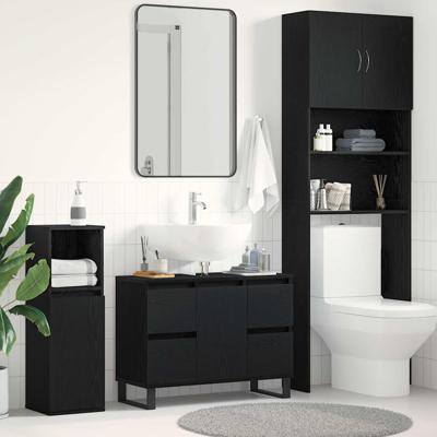 Badkamerkast met lade Zwart eiken 80 x 33 x 60 cm Bewerkt hout