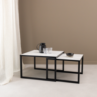 Salontafelset 'Lisa' 65 en 50cm, kleur zwart / wit marmer