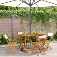 Tuinstoelen 4 st inklapbaar massief hout en stof crèmewit