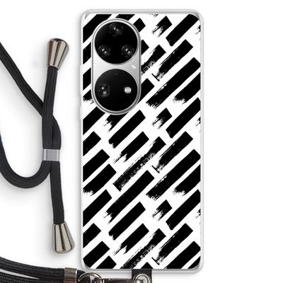 Zwarte vegen: Huawei P50 Pro Transparant Hoesje met koord