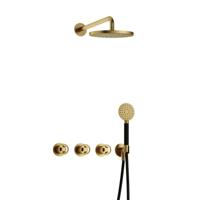 Hotbath Cobber - CW7067 - Inbouw Regendoucheset - Geborsteld Messing PVD - 2 Stopkranen - Thermostatisch - Wandarm 40 cm - Hoofddouche 200 mm - Ronde Handdouche 3 Standen - Waterbesparend