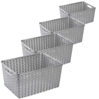 Set van 4x stuks opbergboxen/opbergmandjes rotan zilver kunststof