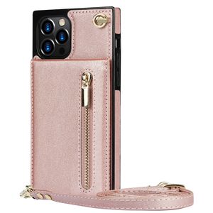 iPhone 14 Plus hoesje - Backcover - Pasjeshouder - Portemonnee - Koord - Kunstleer - Rose Goud