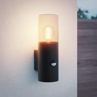 Blaze - LED Wandlamp - Incl. Schemerschakelaar & Bewegingssensor - Up light - E27 Fitting - IP44 Waterdicht - Smokey glas