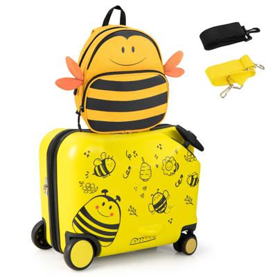 Kinderkoffer met Rugzak Kinderbagage met Wieltjes Reiskoffer Hardcase-koffer voor Kinderen Geel