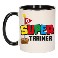 Cadeau koffie/thee mok voor trainer/coach - zwart - super trainer - keramiek - 300 ml