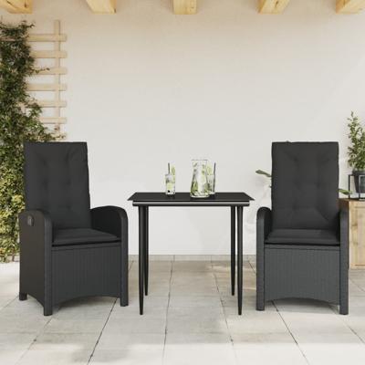 3-delige Tuinset met kussens poly rattan zwart
