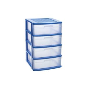 Ladeblok/bureau organizer met 4x lades blauw/transparant L40 x B39 x H65 cm