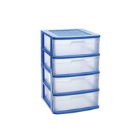 Ladeblok/bureau organizer met 4x lades blauw/transparant L40 x B39 x H65 cm - thumbnail