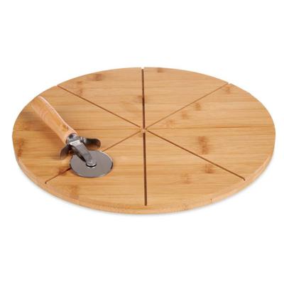 Pizza serveerplank met pizzasnijder - bamboe - D35 cm - dubbelzijdig - snijplank/keukenhulpje