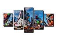 Schilderij - Time Square New York, Blauw, 160X80cm, 5luik