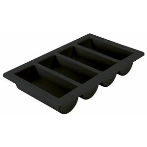 Horeca bestekbak/bestekhouder - zwart - 53 x 32 x 10 cm - 4 vakken - Keuken opberg accessoires