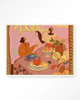 Urban Cotton Wandkleed 'Lunch With The Ladies' 110 x 145cm in Floating Frame - off white