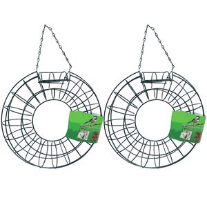 2x stuks vogel voedersilo voor vetbollen rond metaal groen 25 cm