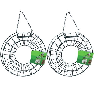 2x stuks vogel voedersilo voor vetbollen rond metaal groen 25 cm