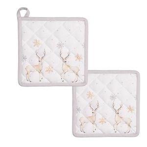 HAES DECO - Set van 2 Pannenlappen - 20x20 cm - 100% Katoen - Pastel Christmas