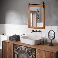 Rechthoekige Spiegel met Houten Frame 76,5 x 56 cm Rustieke Wandspiegel Onbreekbare Hangspiegel met Metalen Houder (Bruin) Rechthoekige Spiegel met Houten Frame 76,5 x 56 cm Rustieke Wandspiegel Onbreekbare Hangspiegel met Metalen Houder (Bruin)