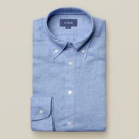 Eton Heren Popover Overhemd Luxe Linnen Blauw Slim Fit - thumbnail