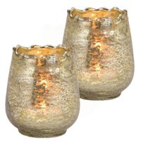 Set van 2x stuks glazen design windlicht/kaarsenhouder champagne goud 8 x 9 x 8 cm - thumbnail