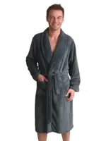 Outfitter heren Fleece Badjas - Winter Stripe - Warme winter ochtendjas - Ceintuur - Sjaalkraag