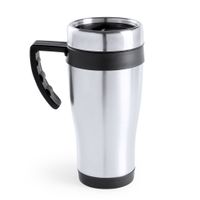 Warmhoudbeker/thermos isoleer koffiebeker/mok - RVS - zilver/zwart - 450 ml - thumbnail