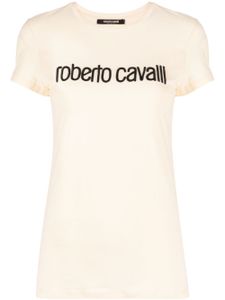 Roberto Cavalli t-shirt en coton stretch à logo brodé - Tons neutres