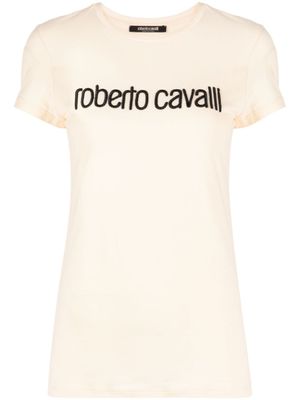 Roberto Cavalli t-shirt en coton stretch à logo brodé - Tons neutres