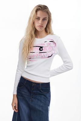 Langarmshirt met roze letters - WHITE - S