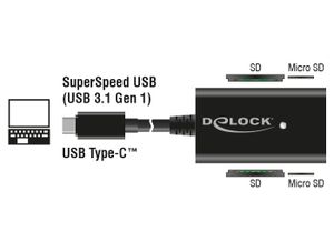 DeLOCK 91740 geheugenkaartlezer USB 3.2 Gen 1 (3.1 Gen 1) Type-C Zwart