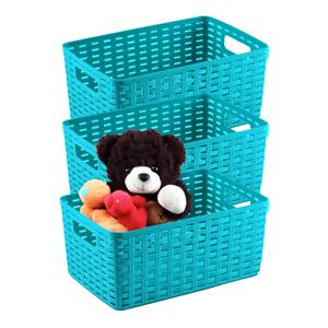 Opbergmand - 3x - Kastmand - rotan kunststof - turquoise blauw - 12 Liter - 30 x 37 x 13 cm