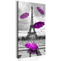 Schilderij - Paarse Paraplu's in Parijs , Eiffeltoren