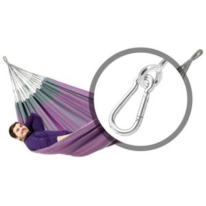 Tweepersoons hangmat met bevestiging - 350x160cm - Paars - 160kg draagkracht- 100% katoen - binnen & buiten