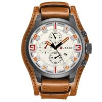 Curries M8225 leger militaire lederen band mannen quartz horloge (zwart wit)