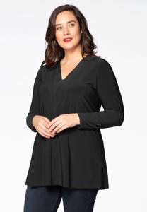 Yoek Tunic flare v-neck | Zwart | Maat 50/52