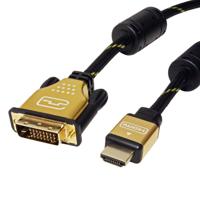 ROLINE 11.04.5896 video kabel adapter 1,5 m HDMI Type A (Standaard) DVI-D Zwart, Goud - thumbnail