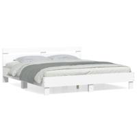 Bedframe met hoofdbord bewerkt hout wit 180x200 cm