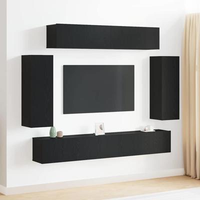 6-delige TV-kastenset - Houten look, gelaagd hout