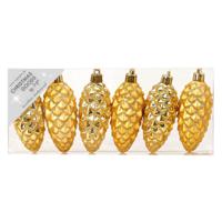 Kersthangers - 6x - dennenappels - goud - 9 cm - kerstornamenten - thumbnail