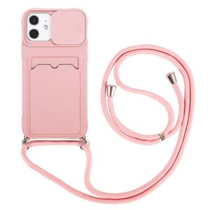 iPhone 13 Mini hoesje - Backcover - Koord - Pasjeshouder - Portemonnee - TPU - Roze