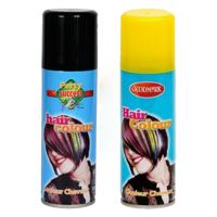 Carnaval verkleed haarverf - haarspray - kleuren geel en zwart - 125 ml per flacon Carnaval verkleed haarverf - haarspray - kleuren geel en zwart - 125 ml per flacon