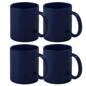 Koffie mokken/bekers - 4x - keramiek - glans - met oor - donkerblauw - 370 ml