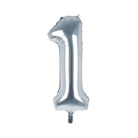 Cijfer Ballon '1' Zilver (100CM)