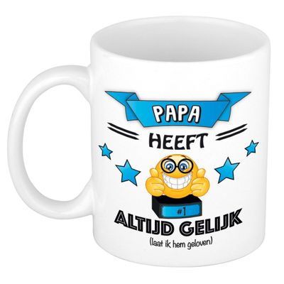 Vader/papa cadeau mok - altijd gelijk - blauw - 300 ml - vaderdag/verjaardag Vader/papa cadeau mok - altijd gelijk - blauw - 300 ml - vaderdag/verjaardag