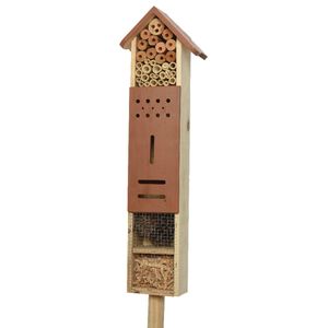 Insectenhotel op stok - bamboe hout - 10 x 15 x H118 cm - terra bruin - Insectenhotel