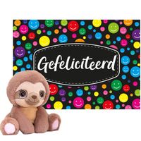 Keel toys - Cadeaukaart Gefeliciteerd met knuffeldier luiaard 16 cm