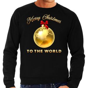 Foute kerstborrel trui / kersttrui Merry Christmas to the world op zwart heren 2XL (56)  -